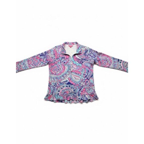 Lilly Pulitzer Skipper Ruffle Popover Multicolor Paisley Pullover Sz L Athletic - Picture 3 of 6